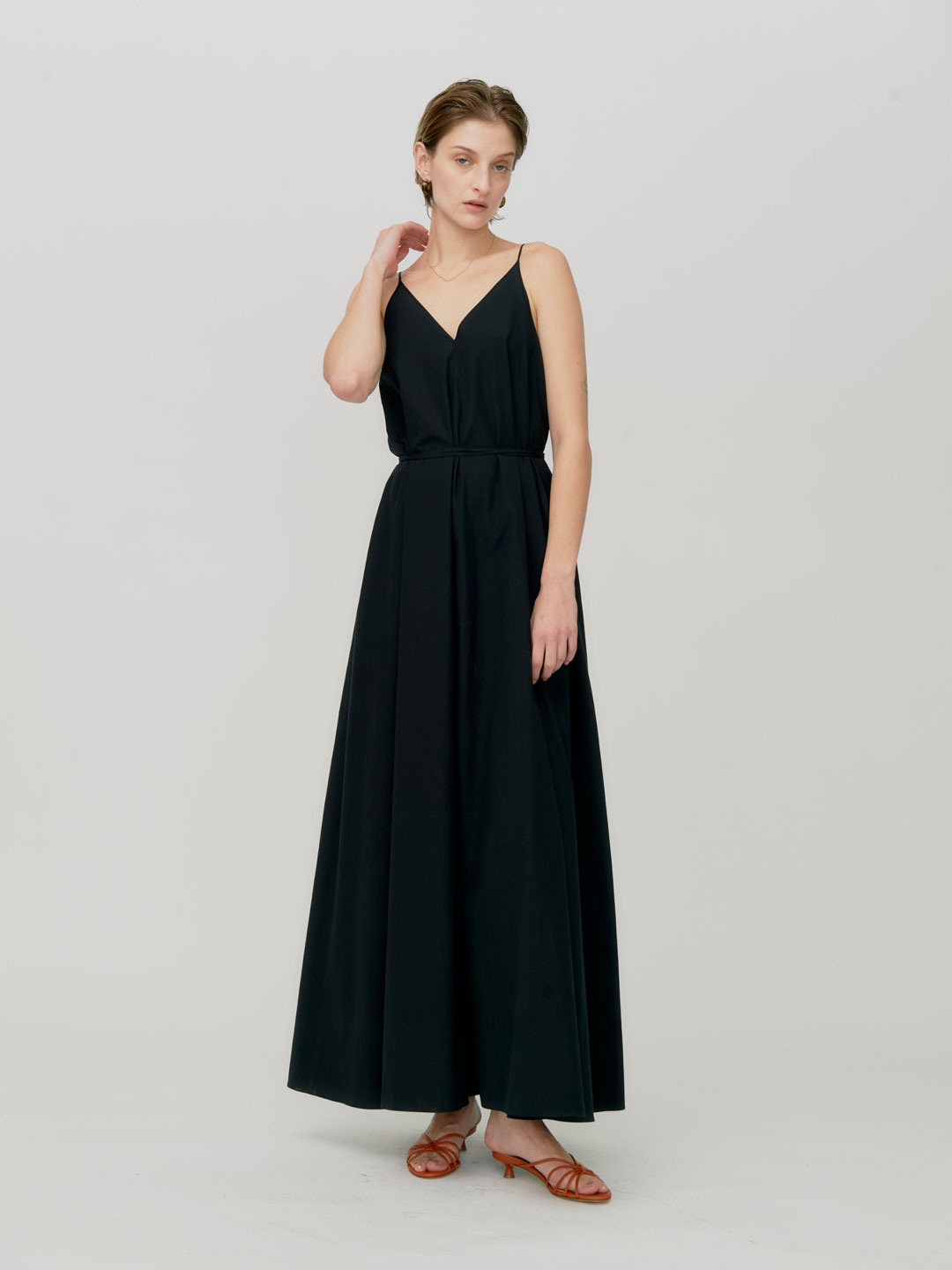 High Count Cotton Cami Dress - Black