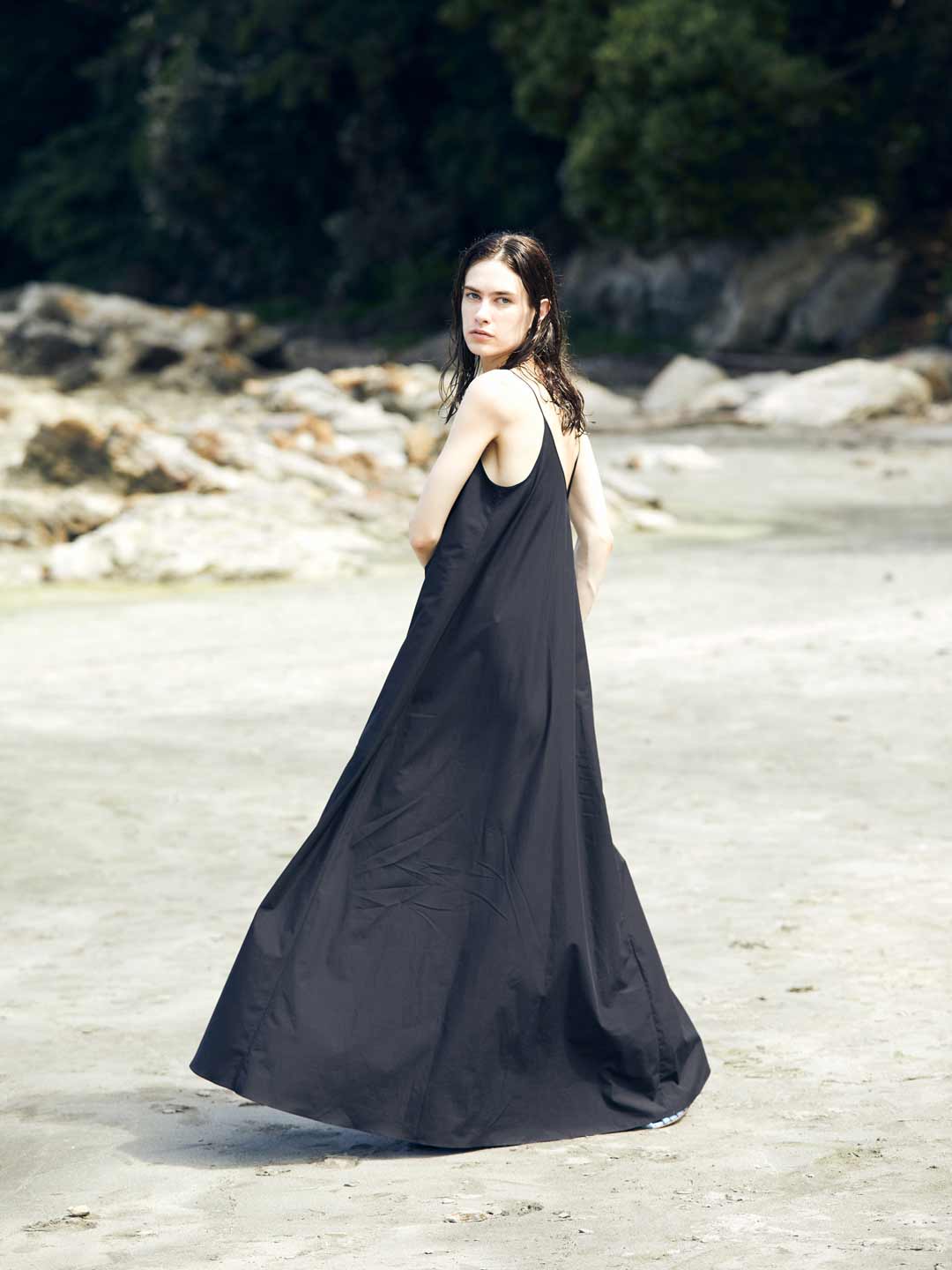 High Count Cotton Cami Dress - Black