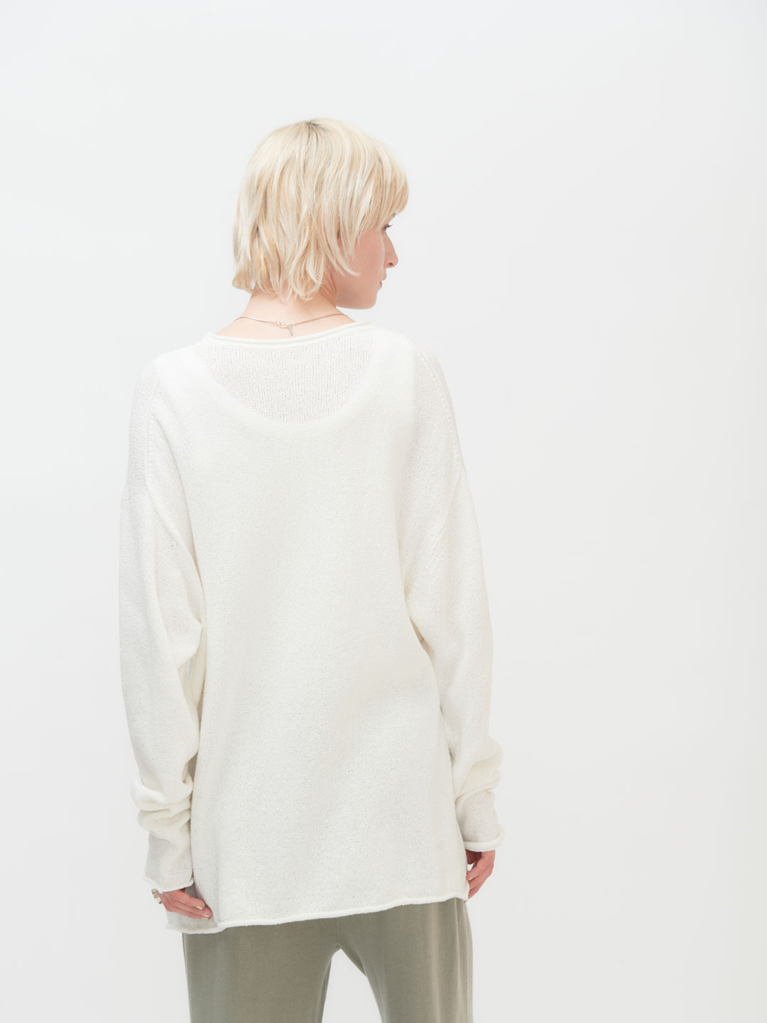 Cotton Boucle Pull-Over Knit - White