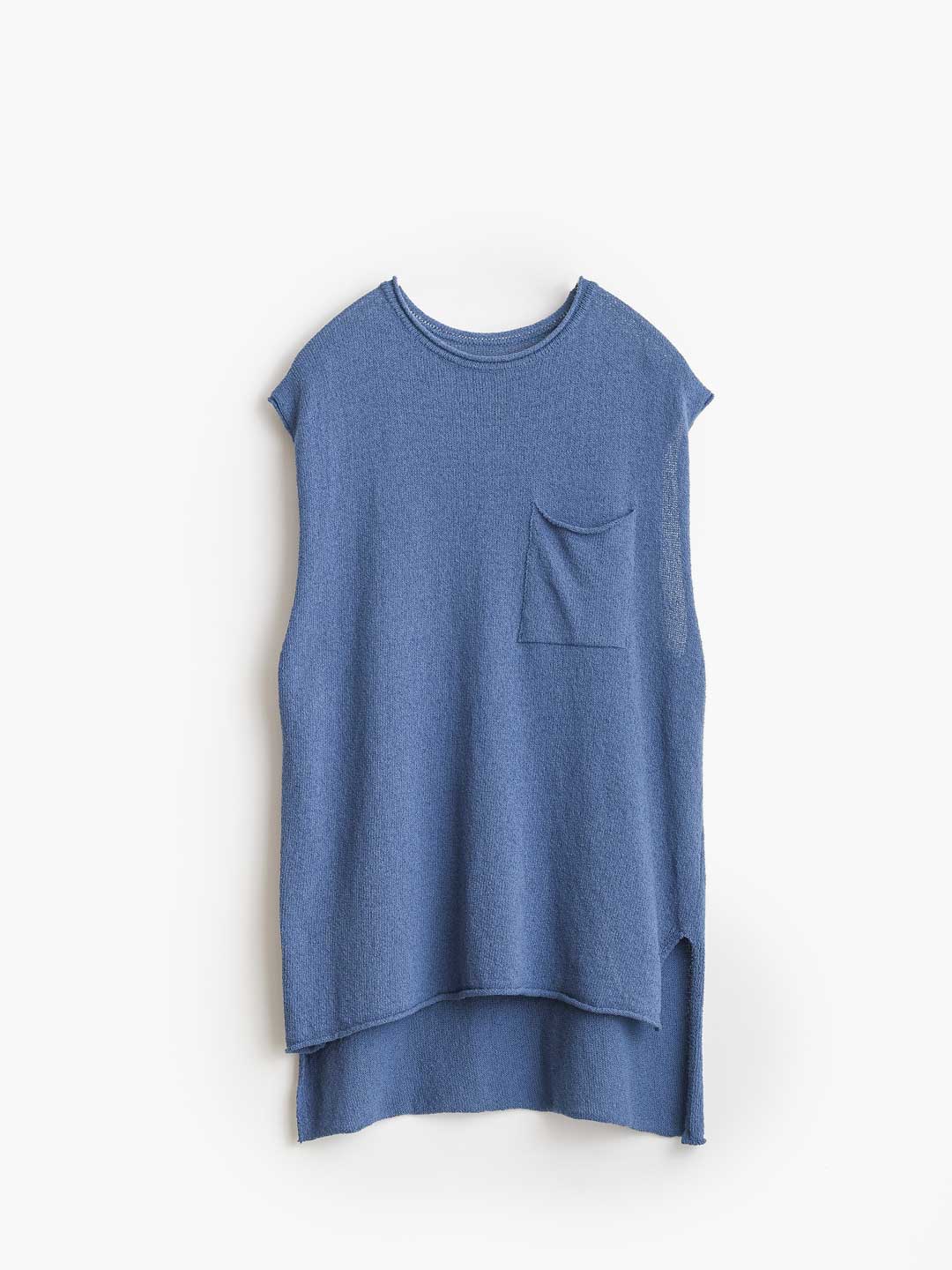 Cotton Boucle Knit Vest - Blue