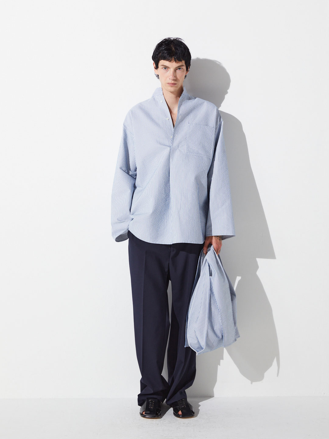 Cotton Silk Sucker Rever Pull-Over Top - Blue
