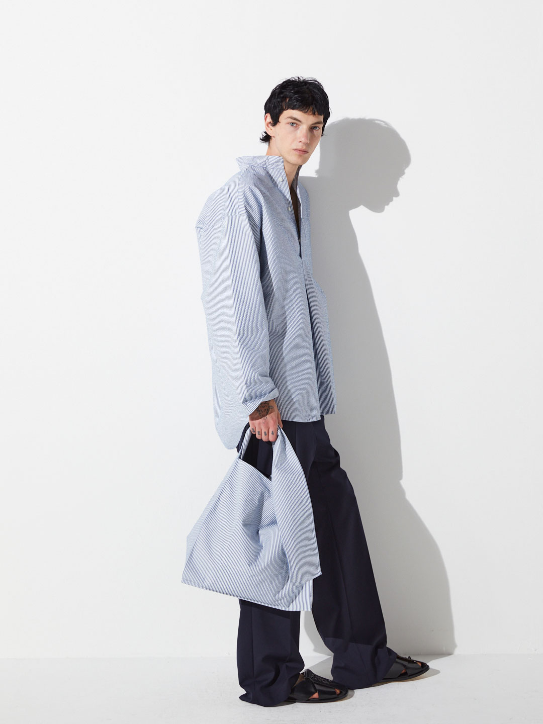 Cotton Silk Sucker Rever Pull-Over Top - Blue