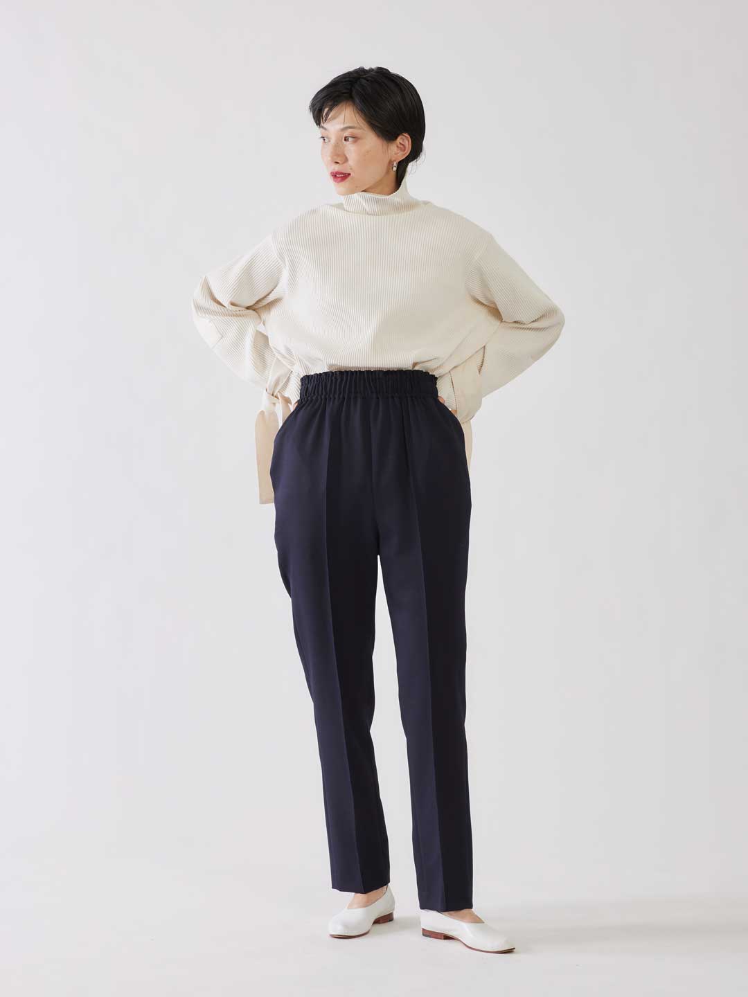Wool Easy Trousers - Navy
