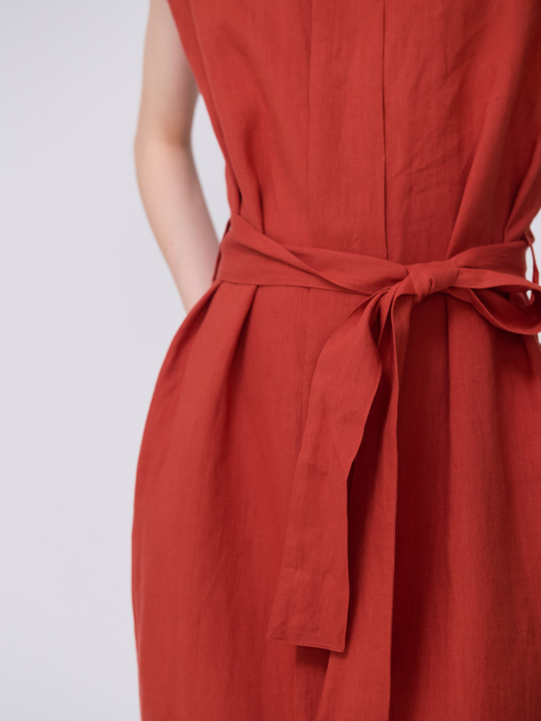 Linen Washi Paper No-Sleeve Dress - Orange