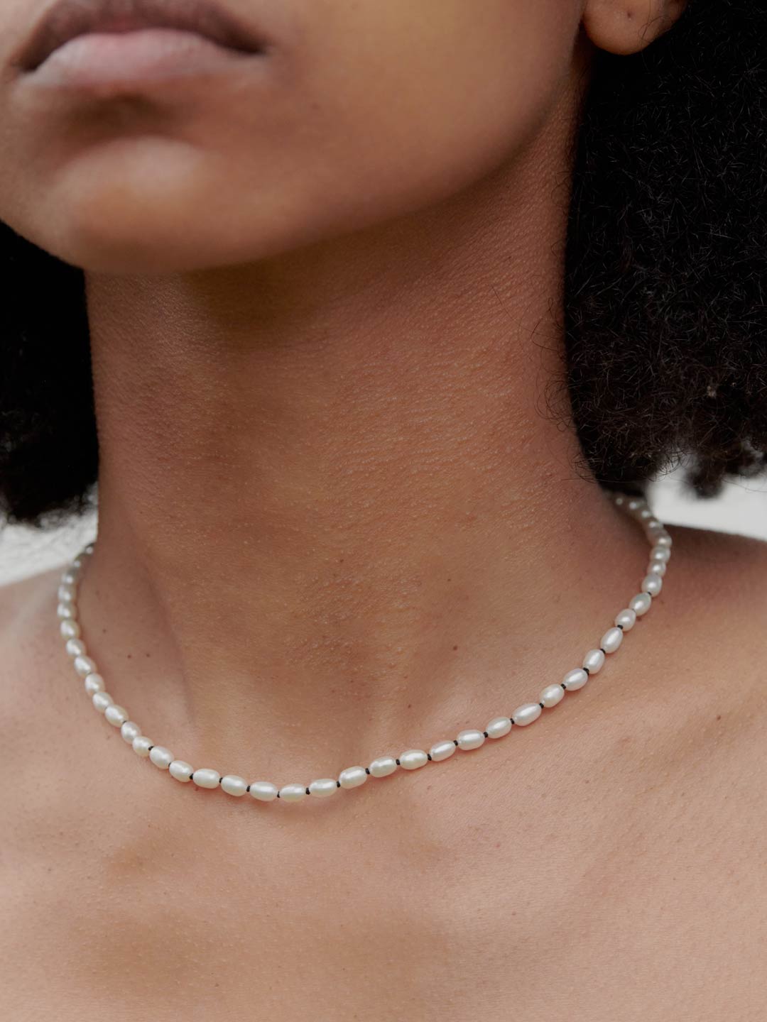 Tiny Pearl Collar Necklace - Silver