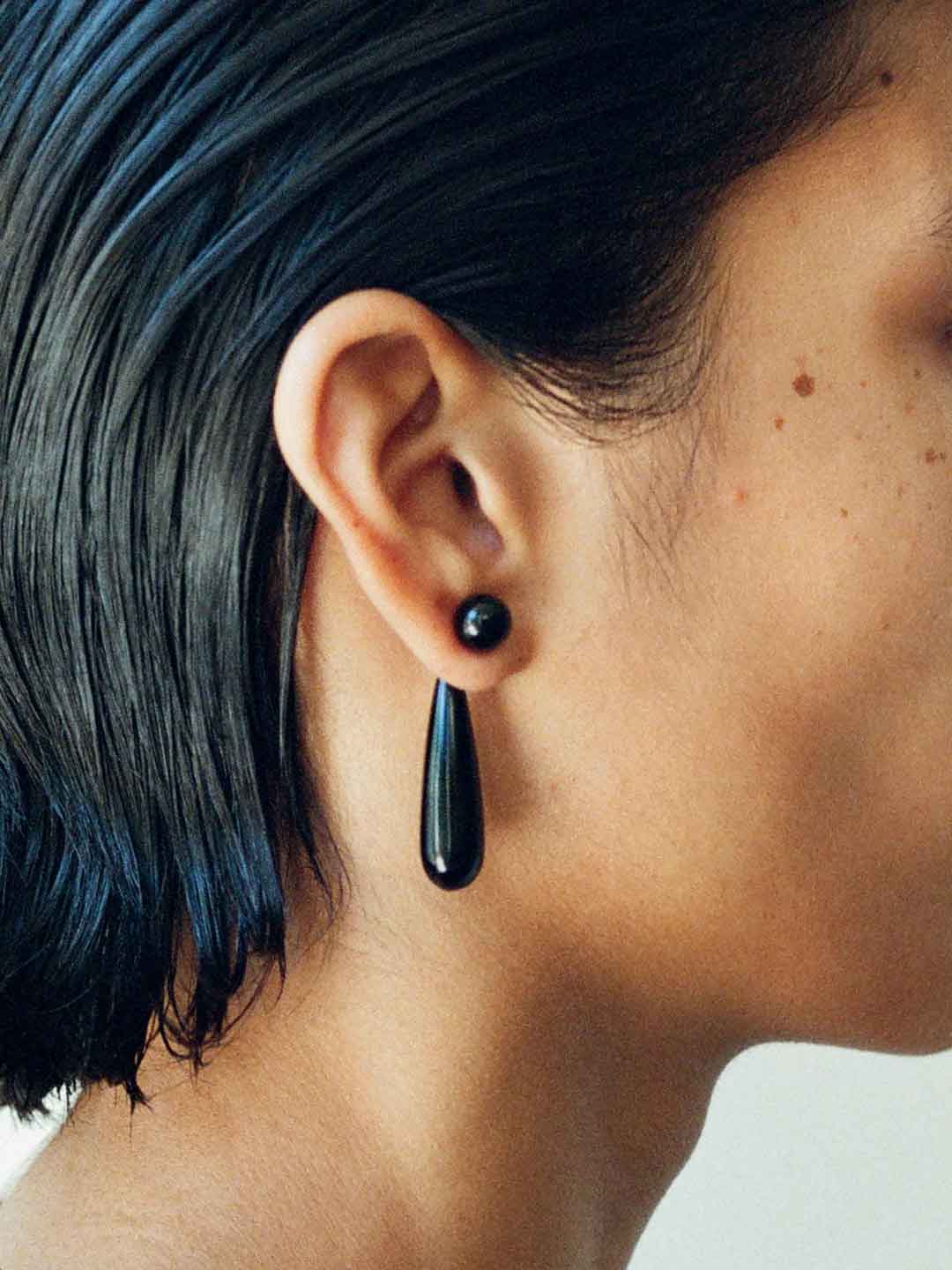 Onyx Small Angelika Pierced Earrings - Silver