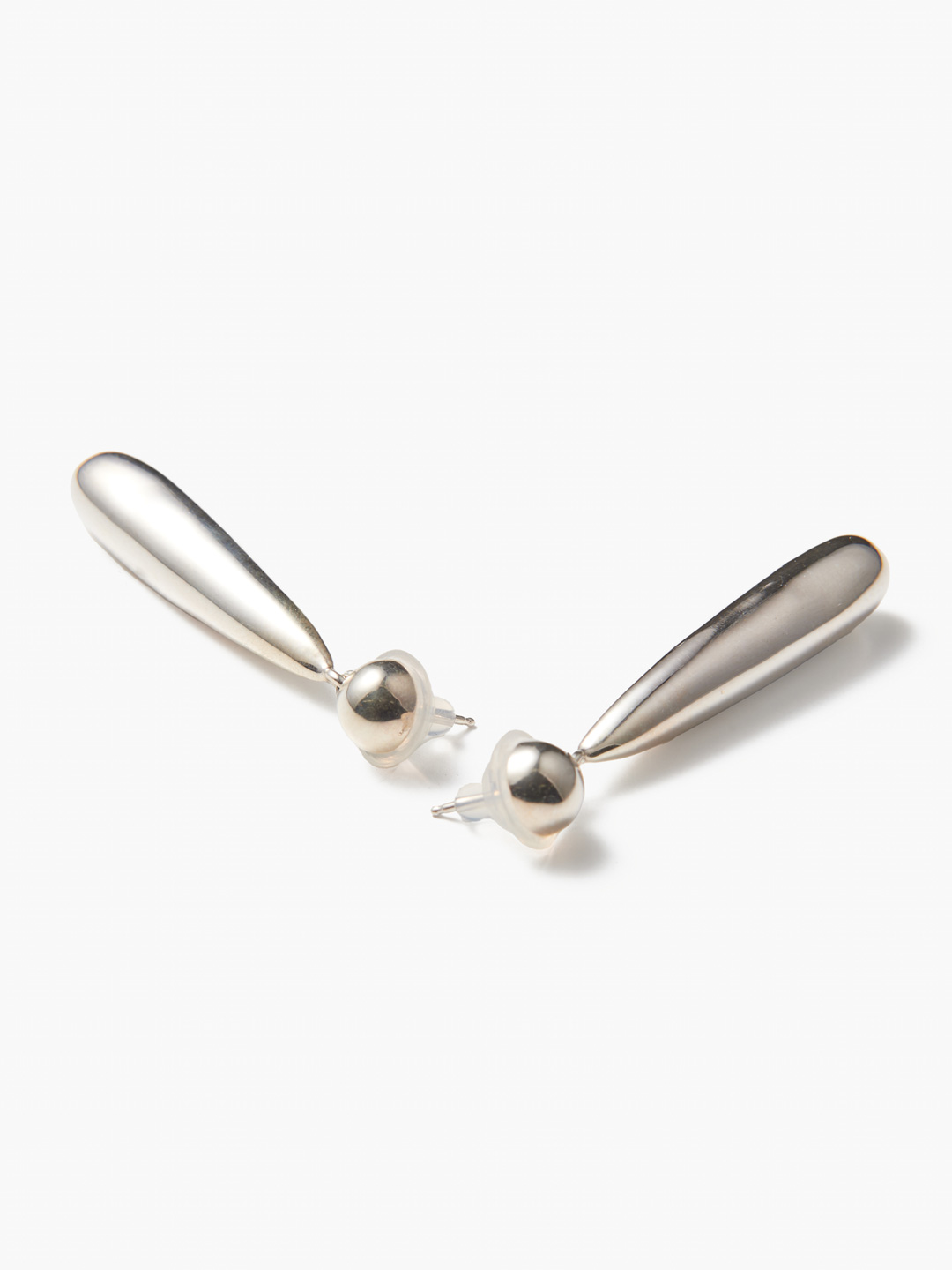 Large Teardrop Pierced Earrings - Silver
