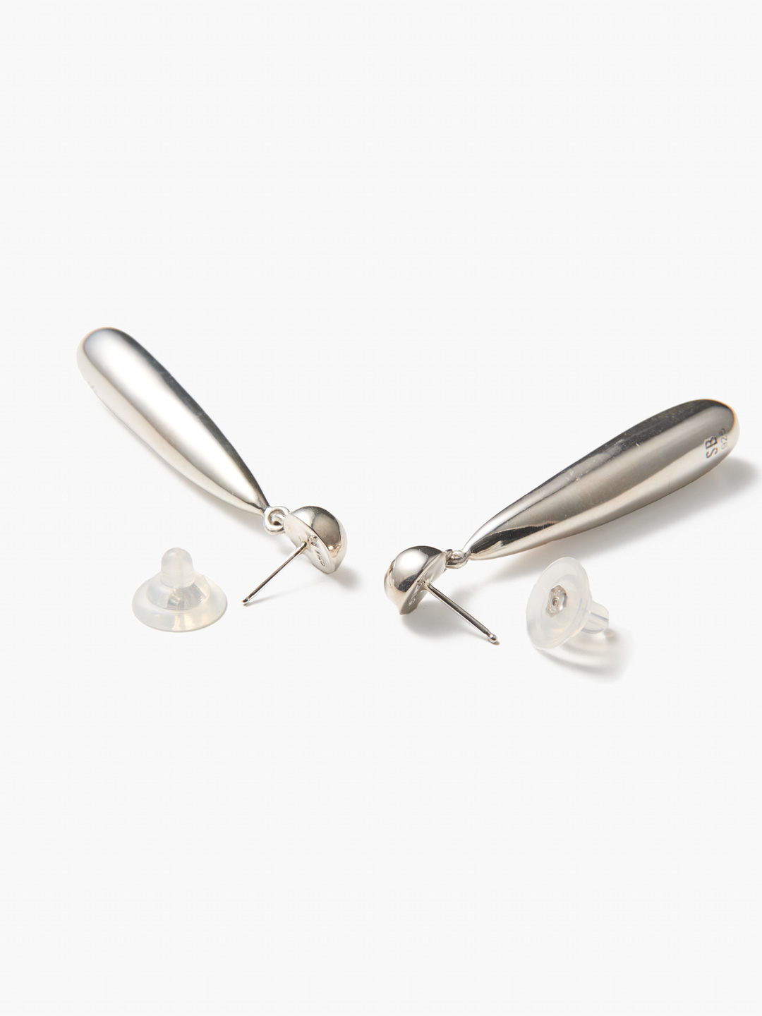 Large Teardrop Pierced Earrings - Silver