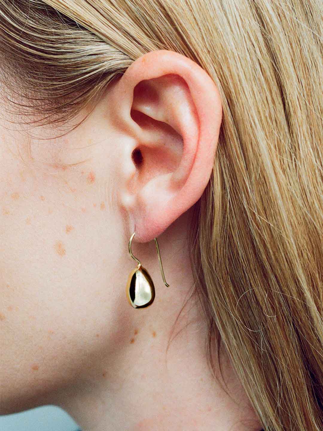 Gold Petite Egg Drop Pierced Earrings - Yellow Gold
