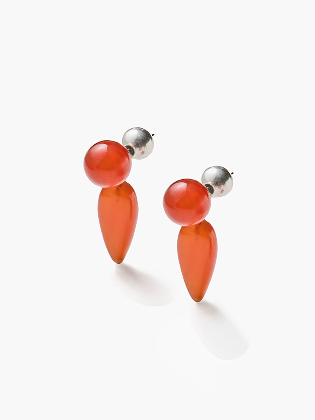 Tiny Phoenician Piereced Earrings Carnelian  - Silver