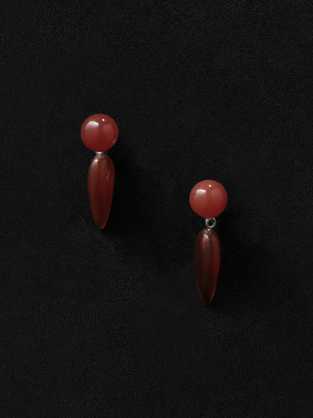 Tiny Phoenician Piereced Earrings Carnelian  - Silver