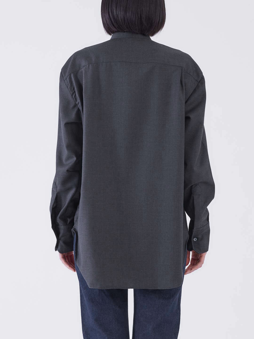 Smocking Band Collar Wool Shirt - Dark Gray