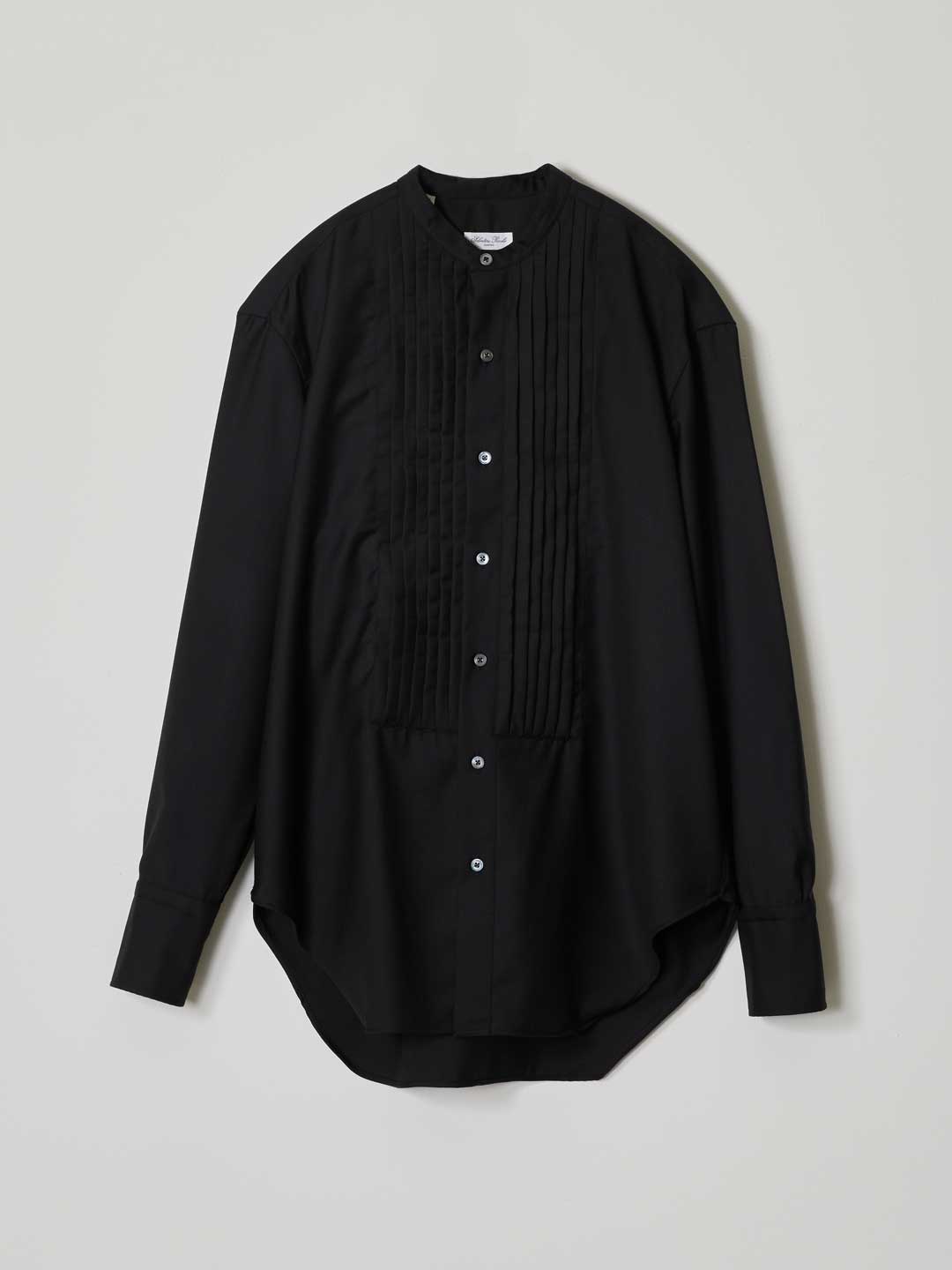 Smocking Band Collar Wool Shirt - Black