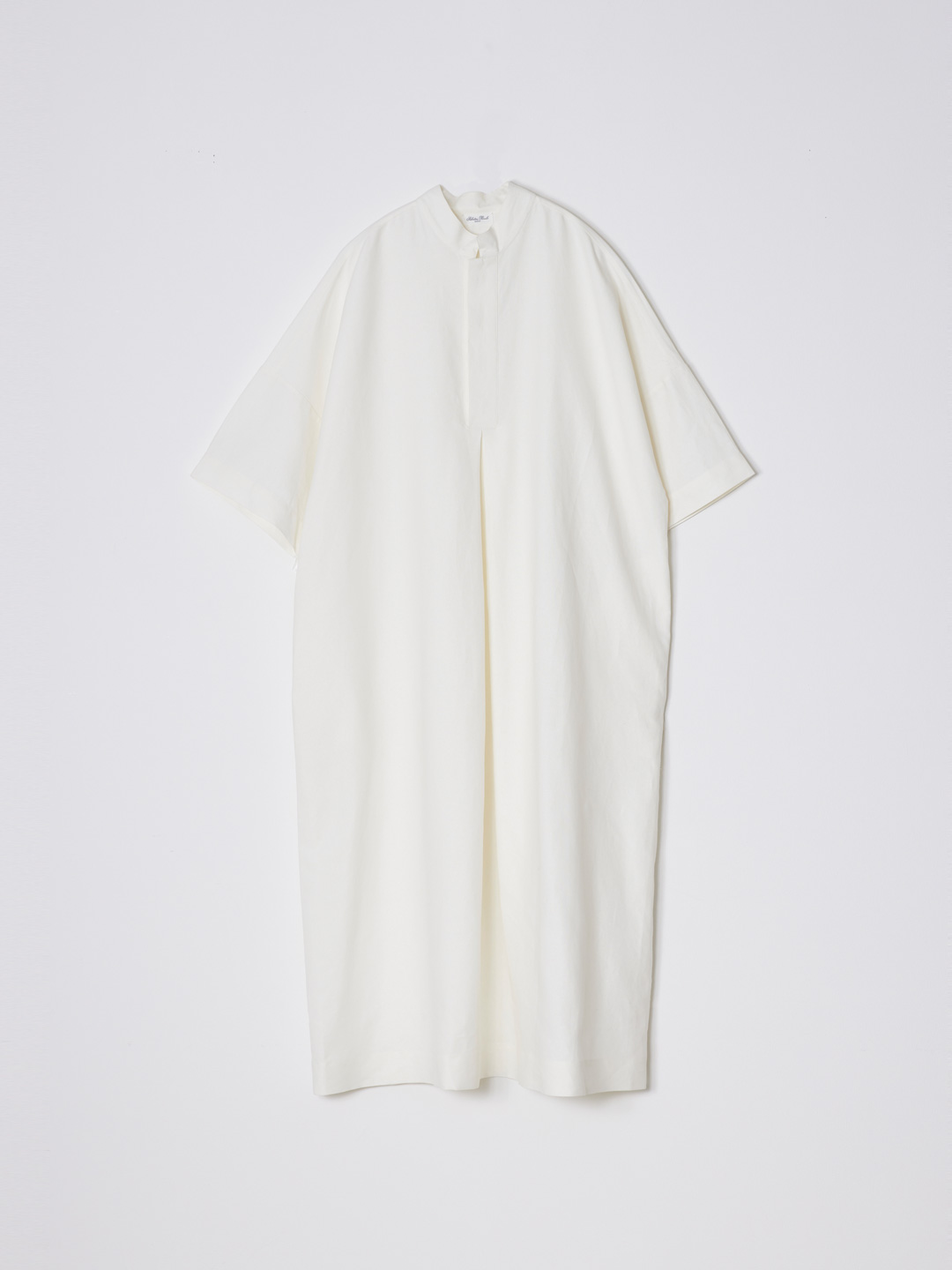 Band Collar Long Shirt Dress - White